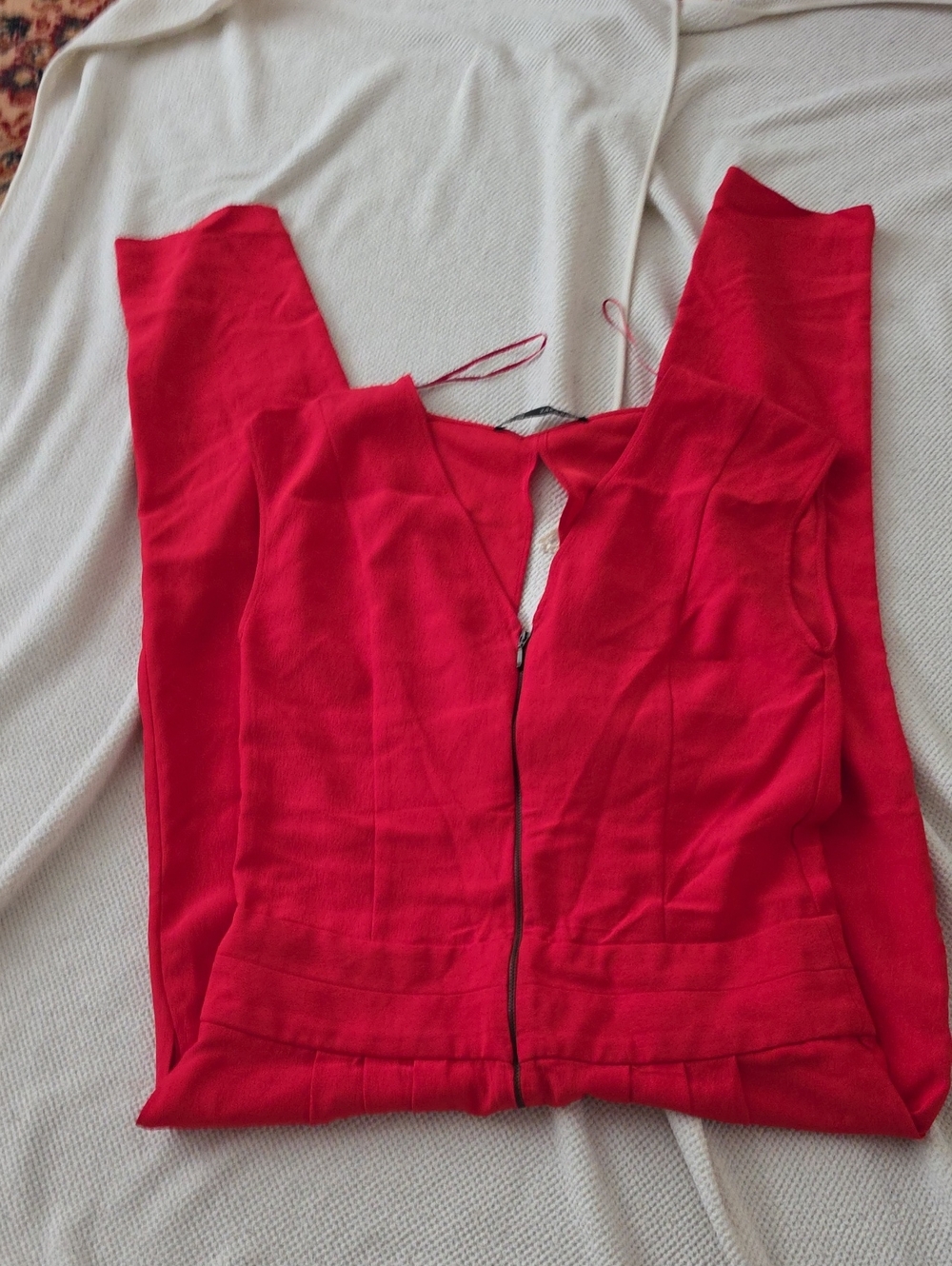 Zara Red V-Neck Jumpsuit with Front Zip